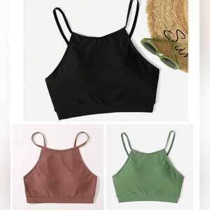 SHEIN Solid Adjustable Strap Tankini Top (Green, Black, Brown)
